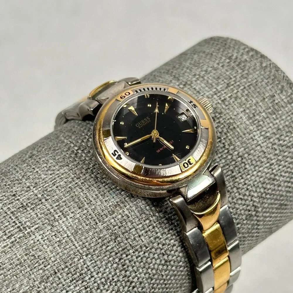Guess Watch Womens 26mm Round Black Dial Date Two Tone 5.5